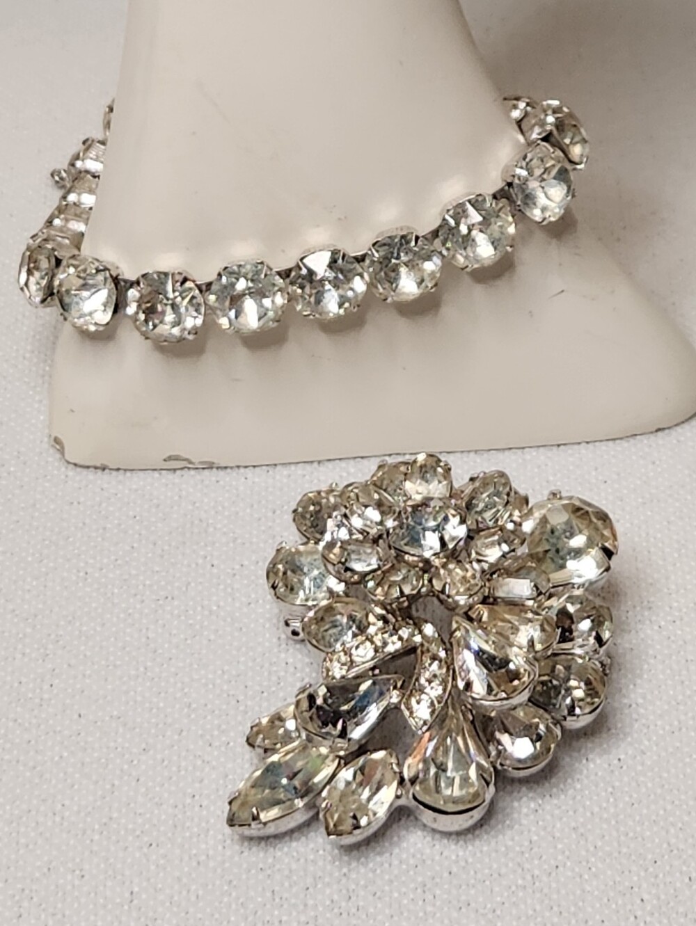 Vintage Signed EISENBERG Rhinestone Bracelet & Cluster Brooch Pin Set 1950s